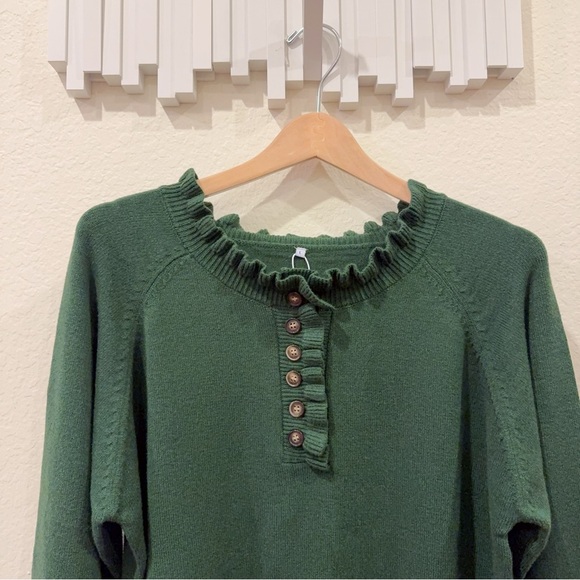 Beimuc Long Sleeve Buttoned Pullover Ruffled Round Neck Knitted Sweater Top NWT - Picture 3 of 12